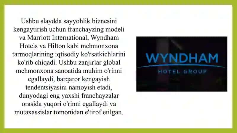 Wyndham kompaniyasining franchayzing modeli 3