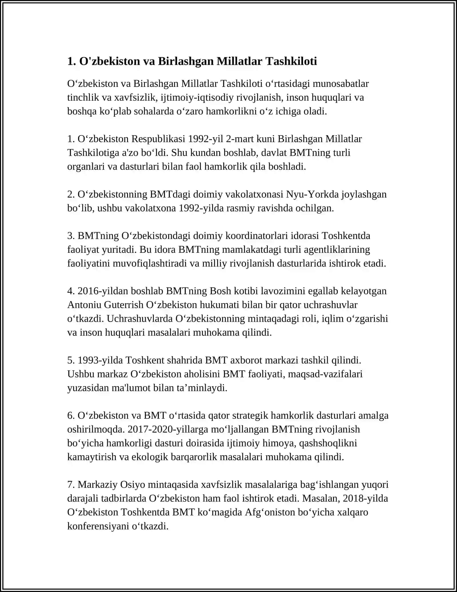 OʻZBEKISTONNING XALQARO TASHKILOTLAR BILAN HAMKORLIK ALOQALARI 2024-2025-o'quv yili 3
