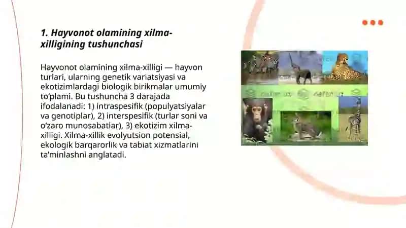 HAYVONOT OLAMINING XILMA-XILLIGI VA UNING TABIATDA TUTGAN O`RNI 3