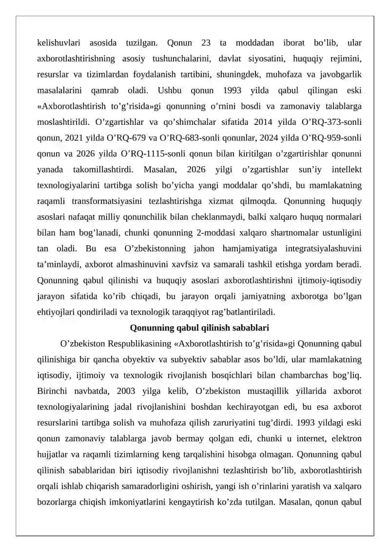 "Axborotlashtirish to’g’risida”gi Qonun 3