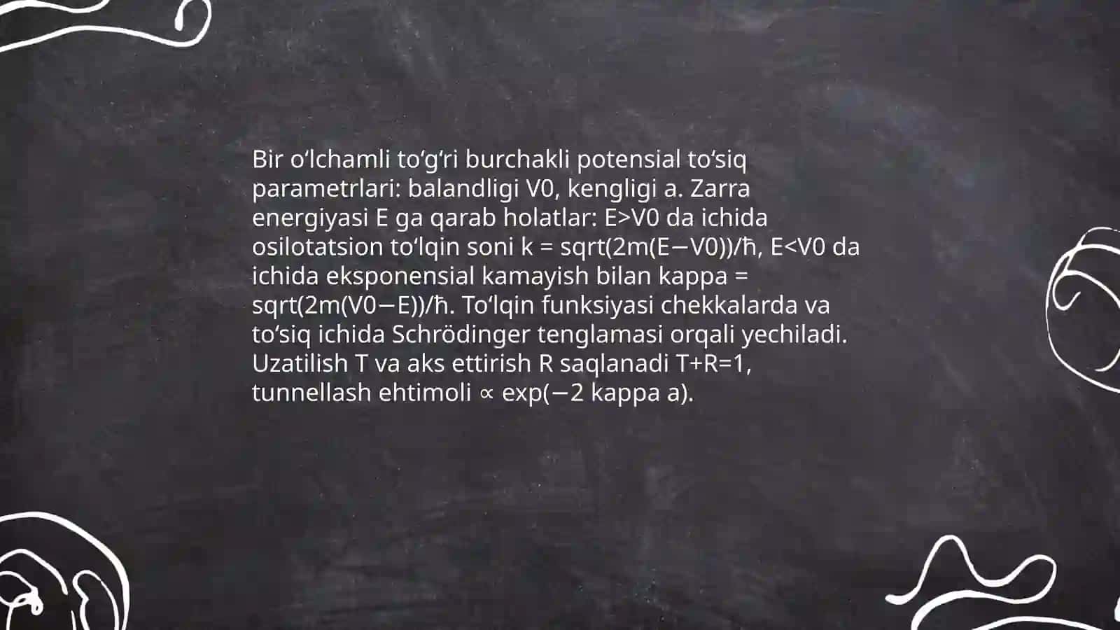 Togri burchakli bir olchamli potensial tosiq 3