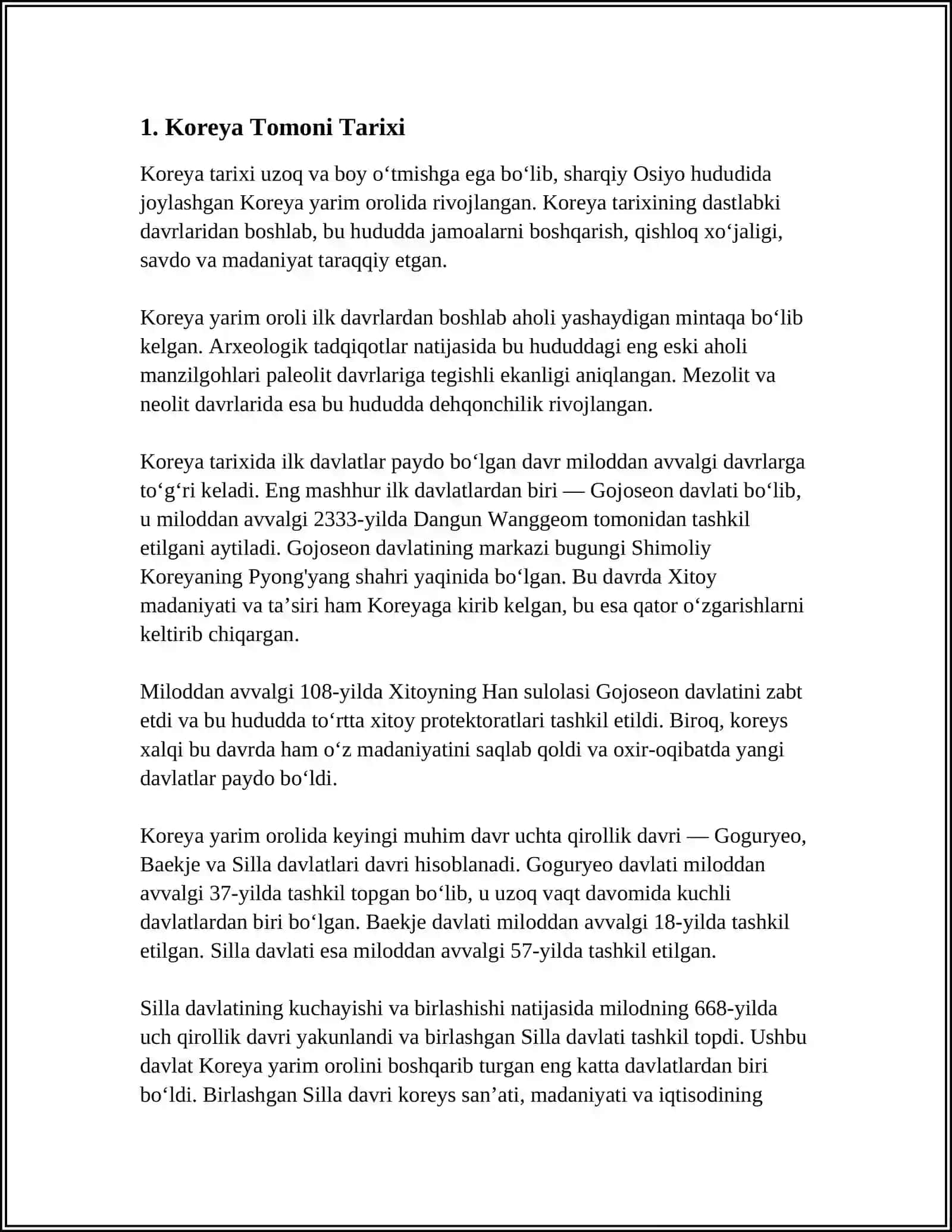 Koreya Tomoni Tarixi Kursi 3