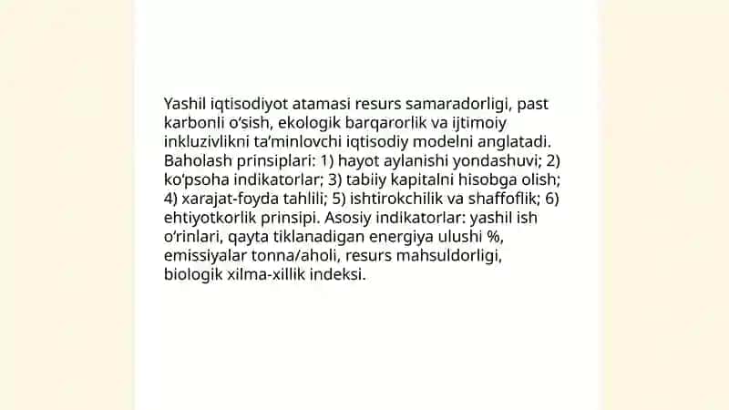 “Yashil iqtisodiyot”ni baholash amaliyoti va inikatori 3