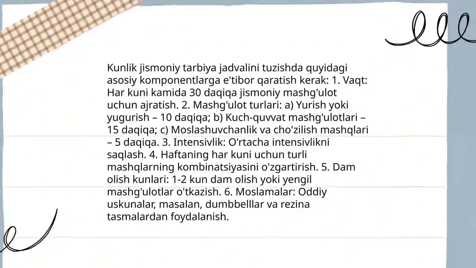 Kunlik jismoniy tarbiya jadvali 3