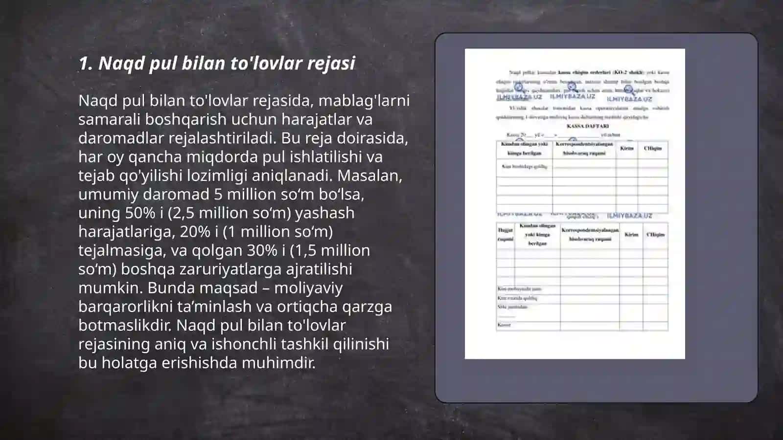 Naqd pul bilan to'lovlar rejasi 3