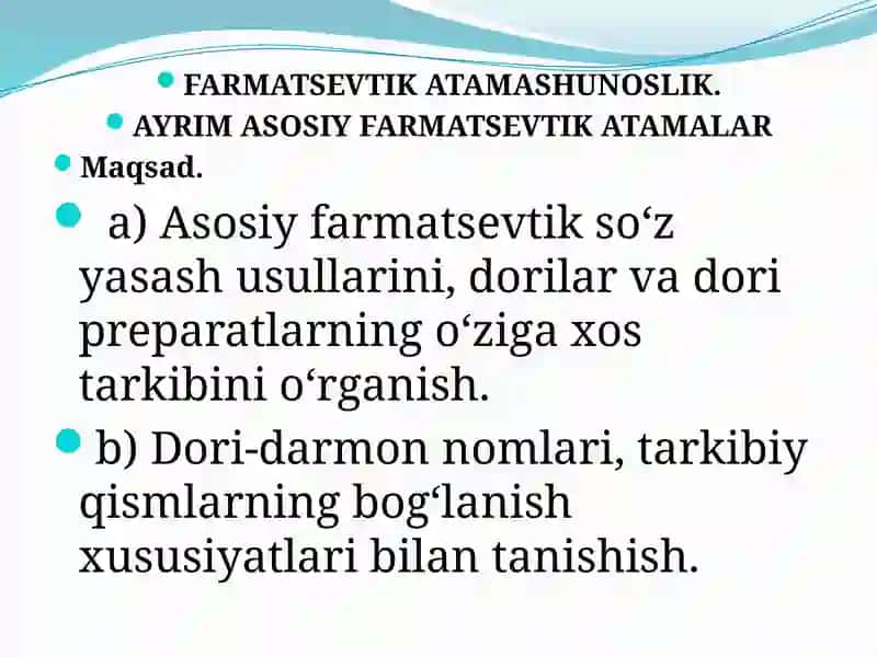 FARMATSEVTIK ATAMASHUNOSLIK 3