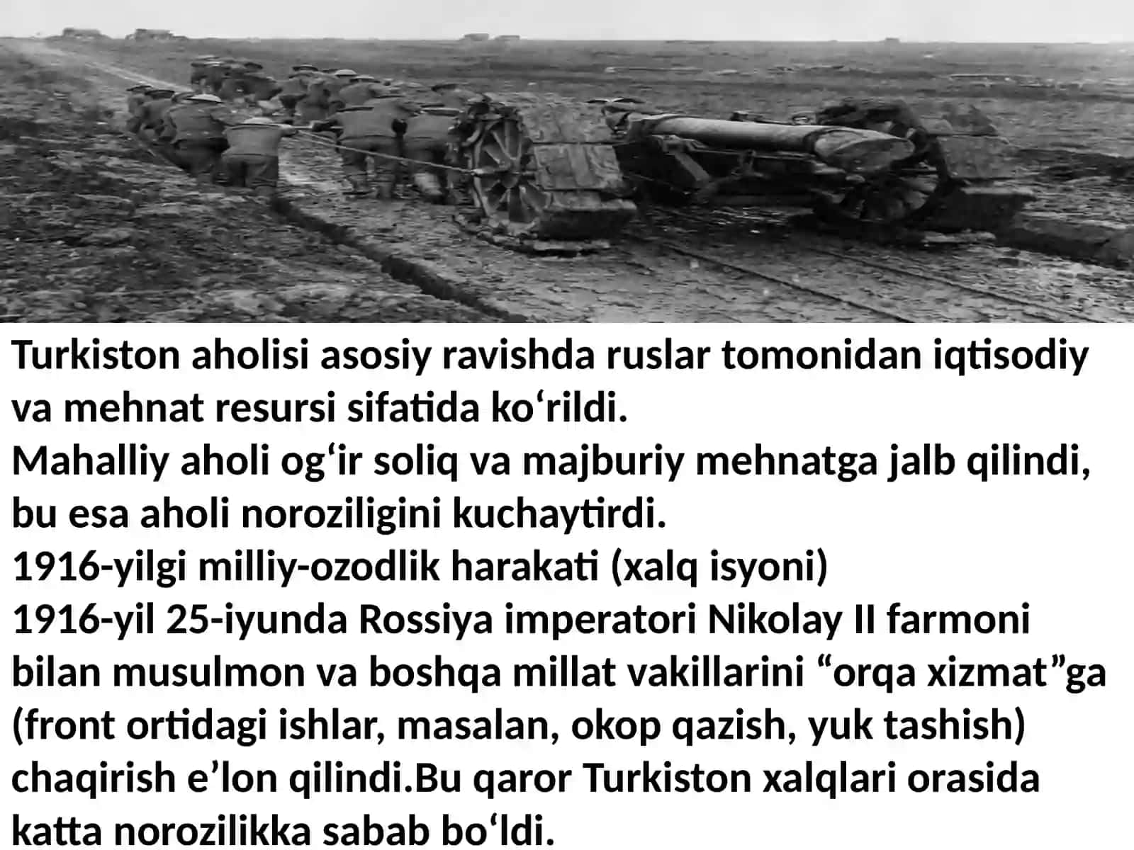 Birinchi jahon urushining Turkiston o‘lkasiga ta’siri. 1916-yil milliy-ozodlik harakati 3