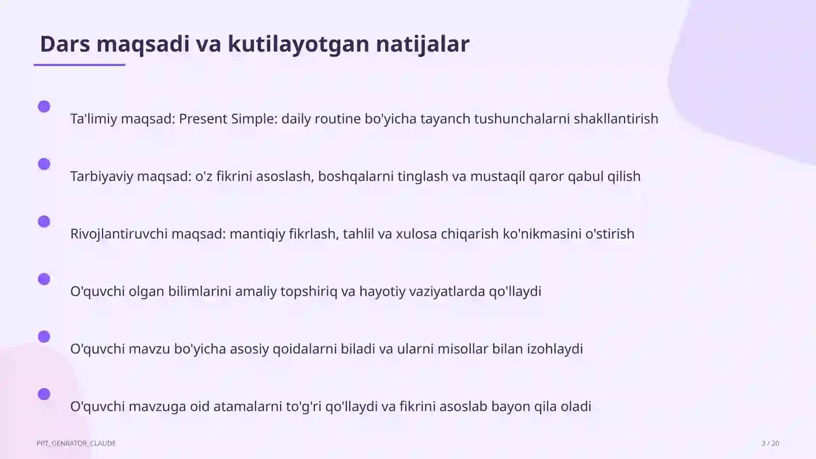 Present Simple: daily routine (3-sinf) 3