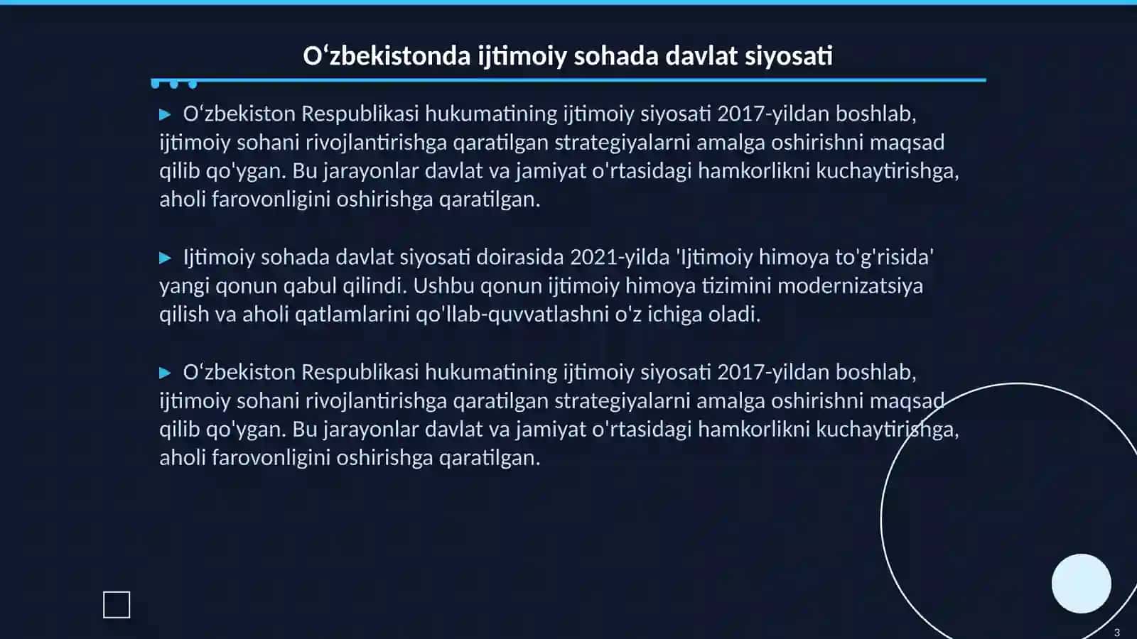 O‘zbekistonda ijtimoiy sohada amalga oshirilayotgan o‘zgarishlar mazmun va mohiyati 3
