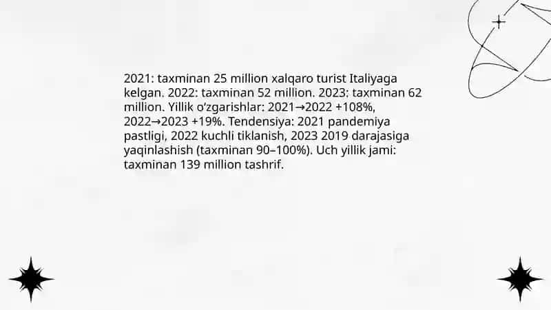 Italya Davlati Turizm Rivojlanishi Oxirgi 3 Yil Davomida Daromad Xarajat SWOT Tahlili 3