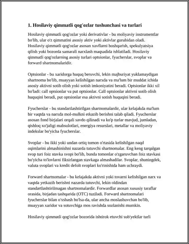 Hosilaviy Qimmatli Qog'ozlar (Derivativlar) 3