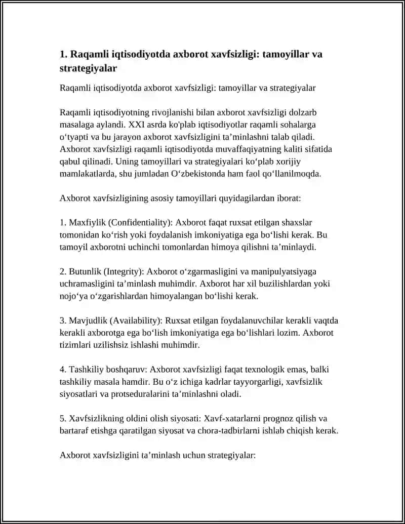RAQAMLI IQTISODIYOTDA AXBOROT XAVFSIZLIGINI TA'MINLASHNING ZAMONAVIY USULLARI VA VOSITALARI 3