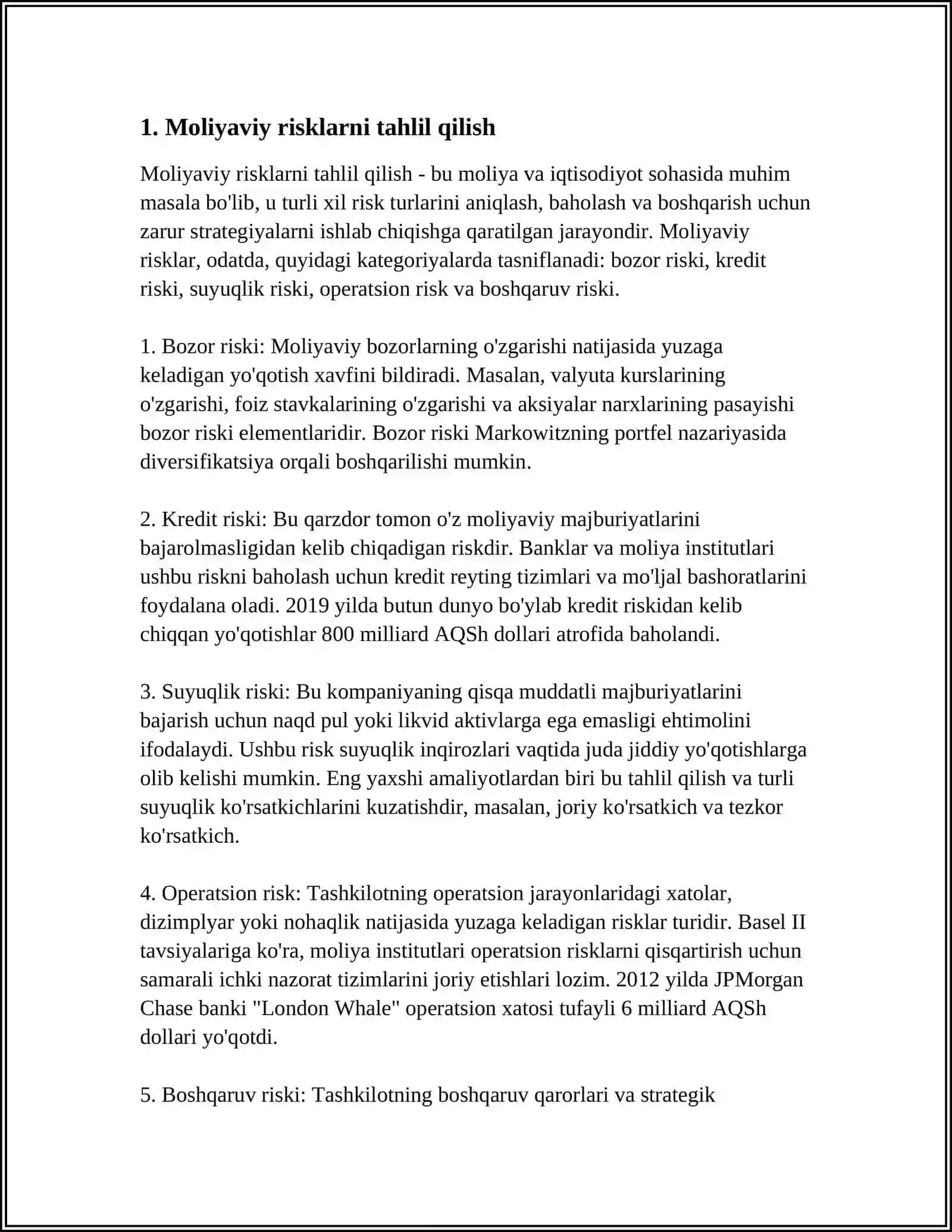 MOLIYAVIY RISKLARNI BOSHQARISH PRINSIPLARI VA METODLARI 3