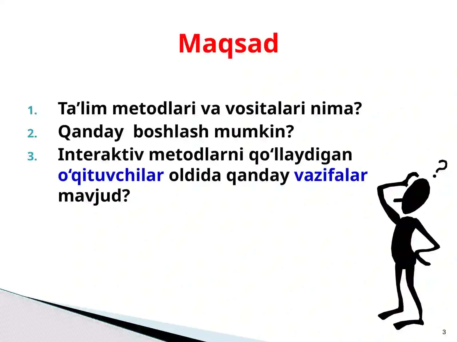 Maxsus fanlarni o'qitish mazmunini belgilab beruvchi me'yoriy hujjatlar, maxsus fanlarni o'qitish metod va vositalari 3