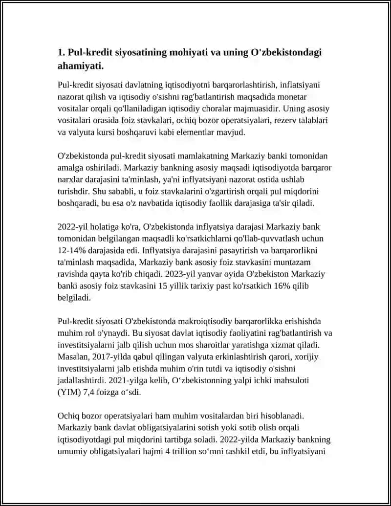 O'ZBEKISTONDA DAVLATNING PUL-KREDIT SIYOSATINI TAKOMILLASHTIRISH YO'NALISHLARI 3