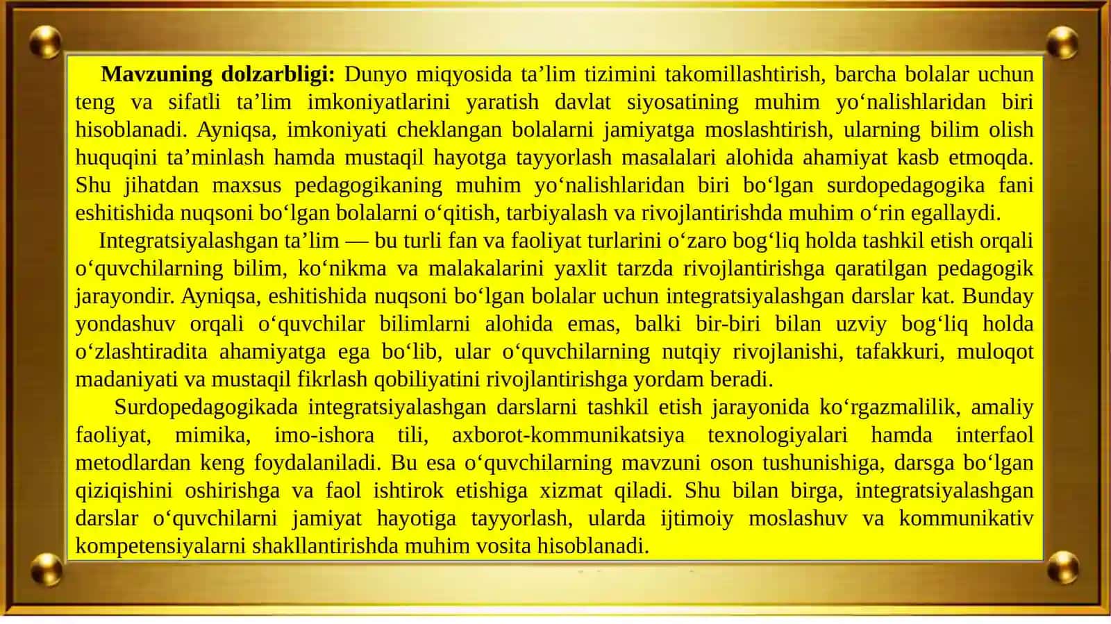 SURDOPEDAGOGIKADA INTEGRATSIYALASHGAN DARSLARNI TASHKIL ETISH 3