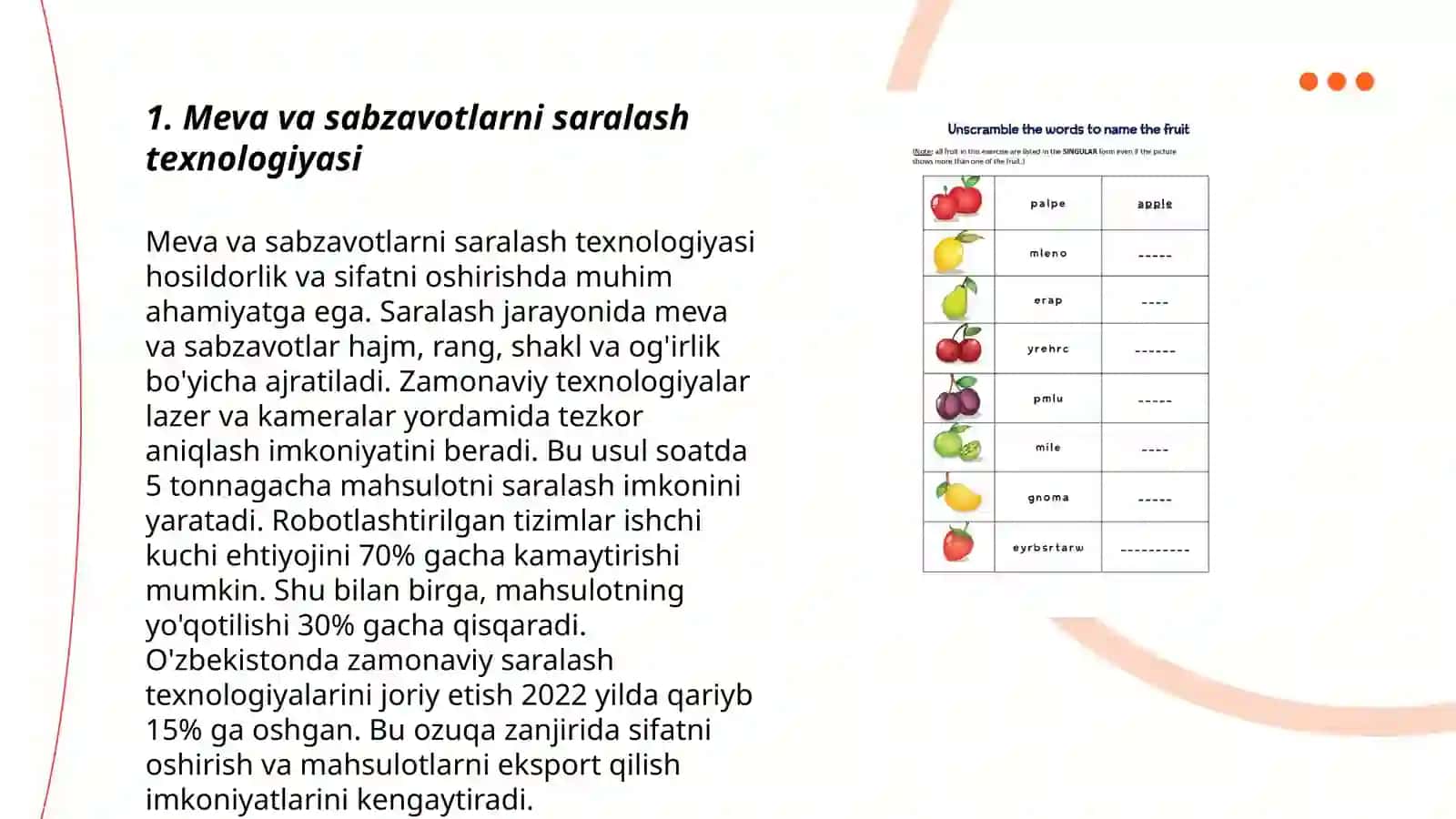 Meva va sabzavotlarni saralash texnologiyasi 3