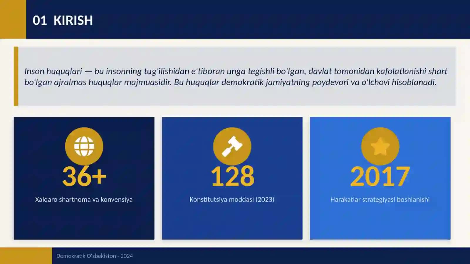 INSON HUQUQLARI VA ERKINLIKLARI O'ZBEKISTONDA DEMOKRATIK TAMOYILLARNING AMALIY IFODASIDIR 3