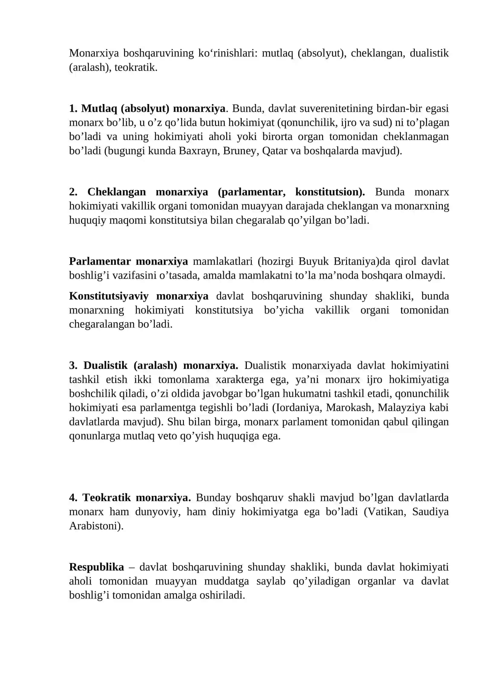 DAVLAT SHAKLLARI: DAVLATNING BOSHQARUV SHAKLI, TUZILISH SHAKLI 3