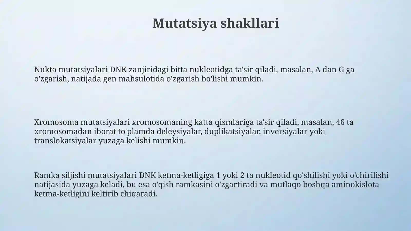 mutatsiya shakllari sabablari ahamiyati va biologik oqibatlari 3