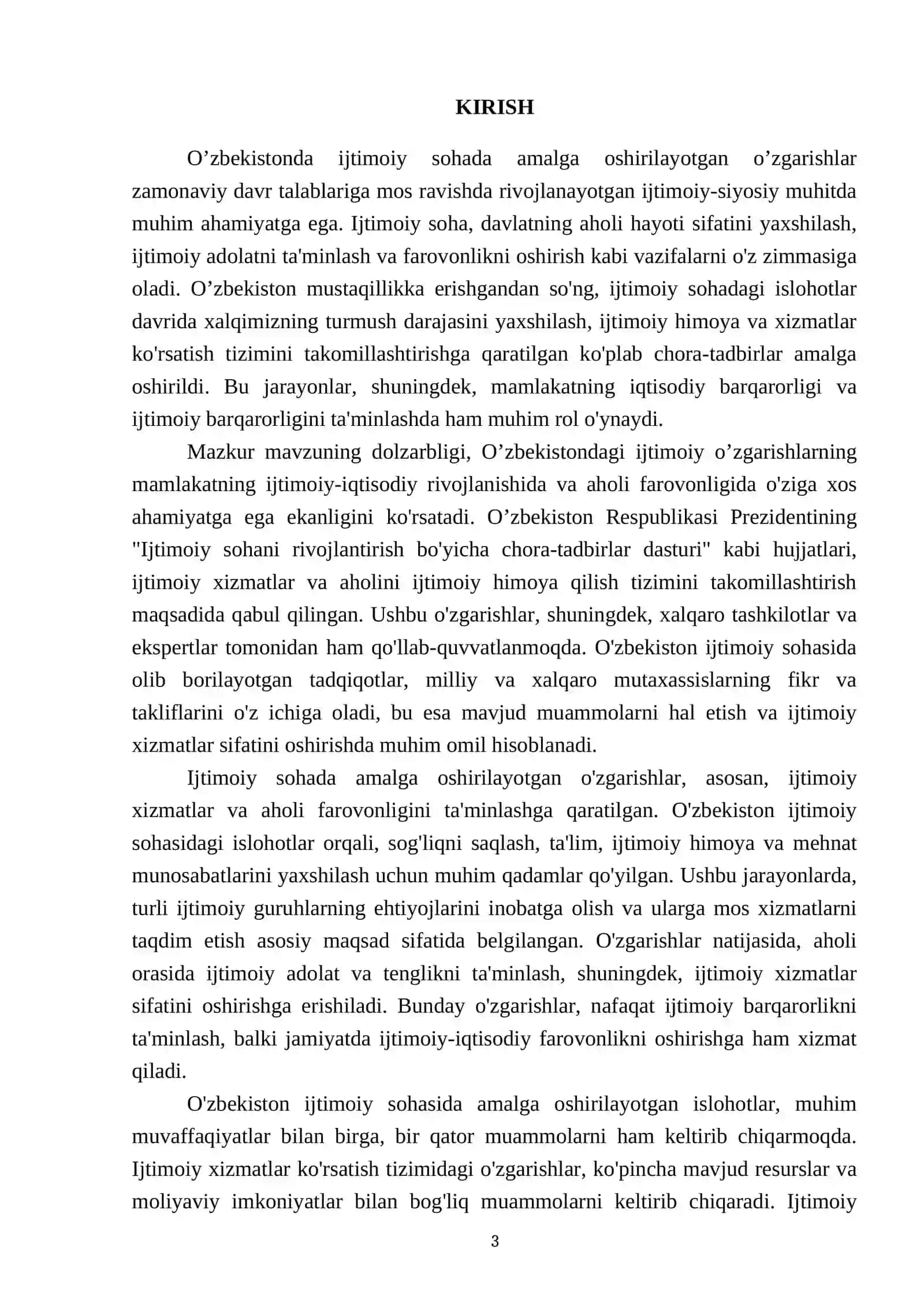 O’zbekistonda ijtimoiy sohada amalga oshirilayotgan o’zgarishlar mazmun va mohiyati 3