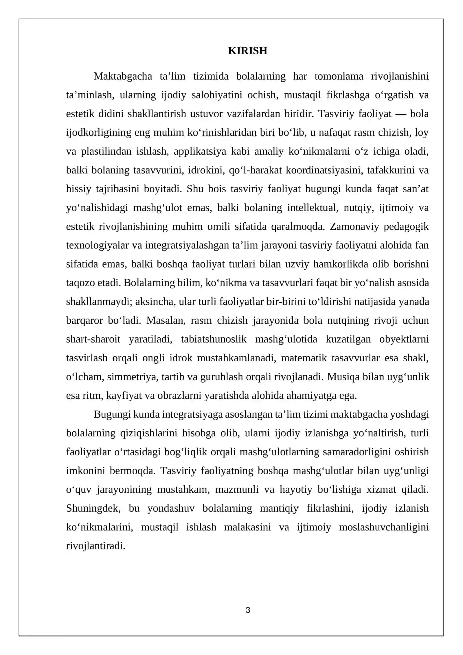 Maktabgacha ta'limda tasviriy faoliyatning boshqa faoliyat turlari va mashg'ulotlari bilan bog'liqligi 3
