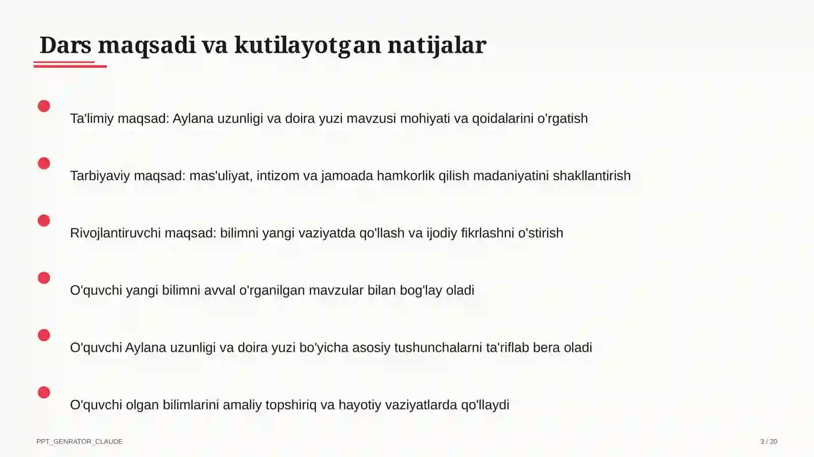 Aylana uzunligi va doira yuzi (9-sinf) 3