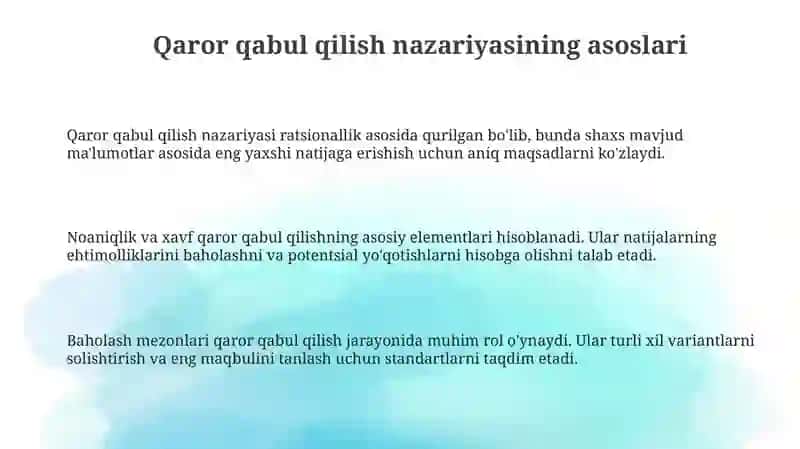 Qaror qabul qilish nazariyasi asoslari 3