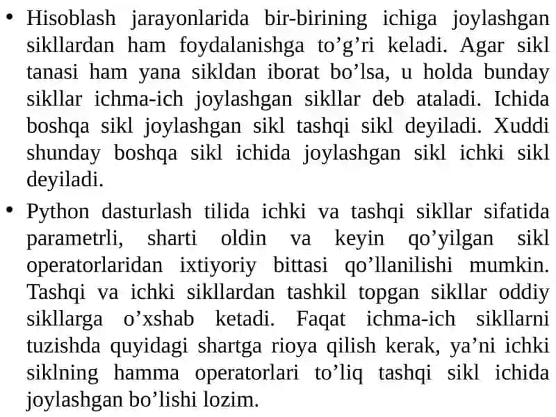 Pythondasturlashtilida Ichma-ichjoylashgan sikllar 3