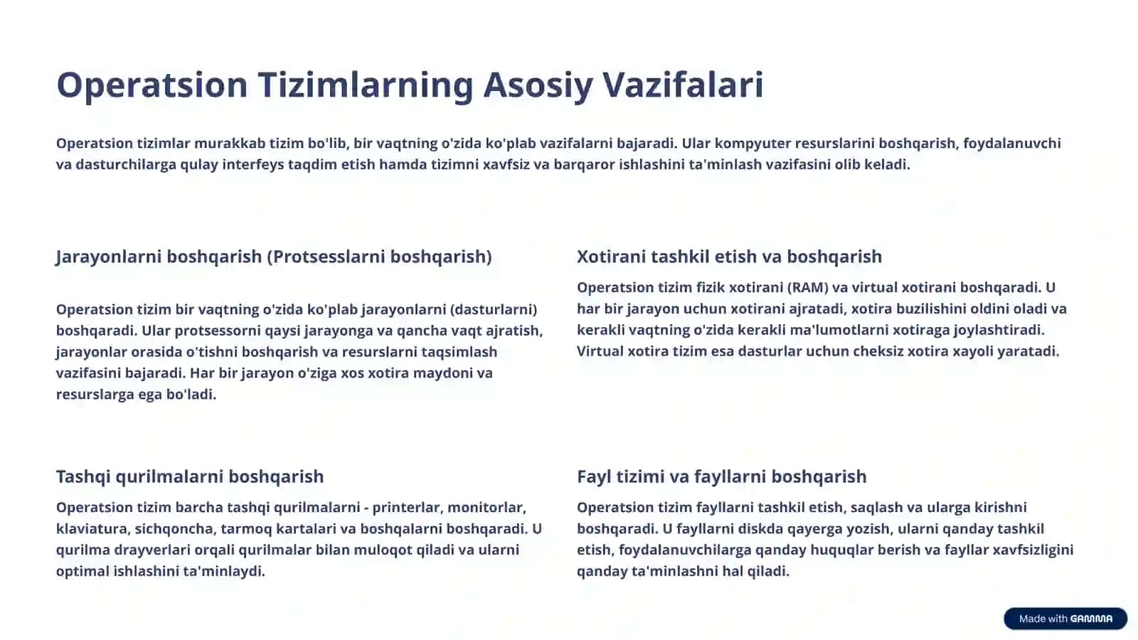 Operatsion tizimlarning jarayonlari boshqararuvini rejalashtirish parametrlari va rivojlantirish ko’rsatkichlari 3