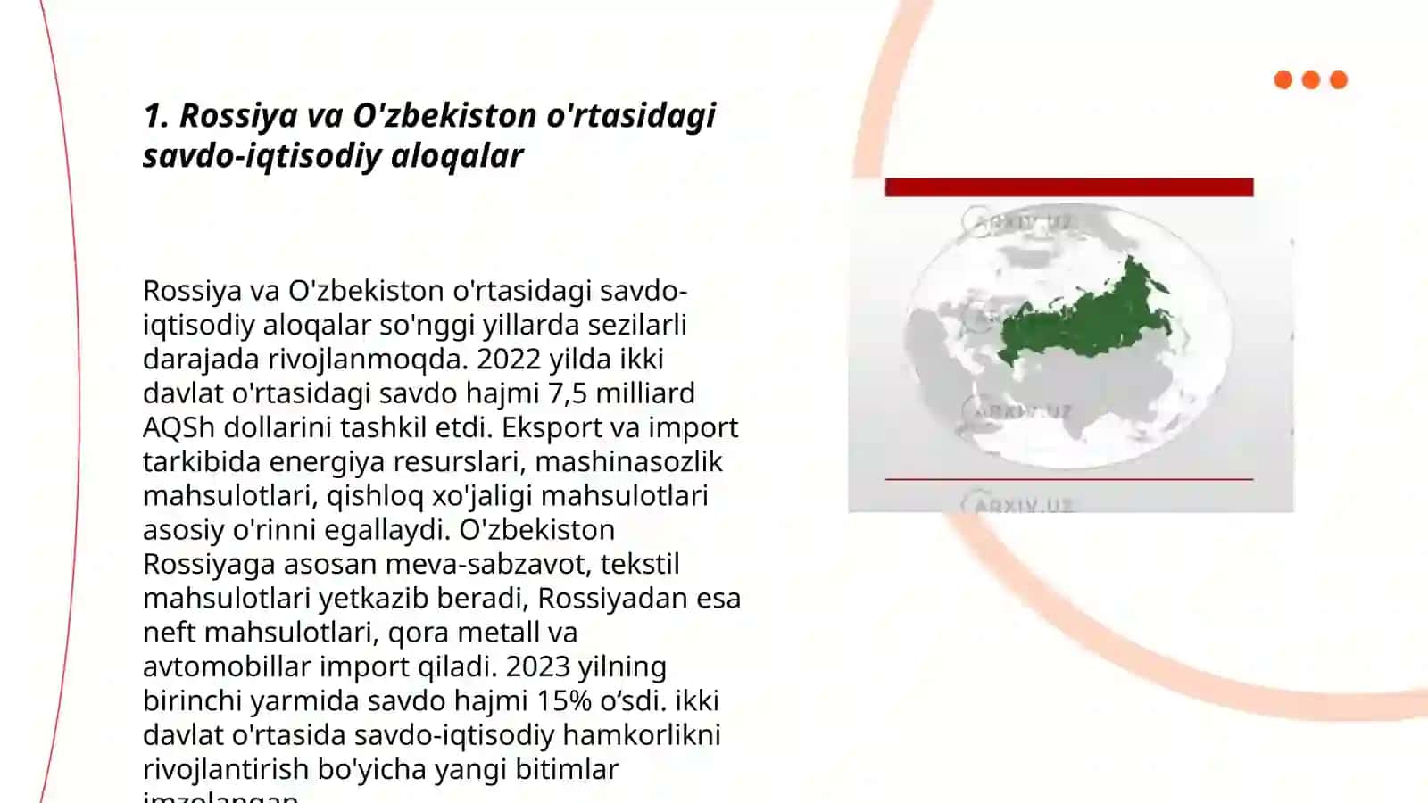 Rossiya iqtisodiyoti va O'zbekiston bilan aloqalari,davlatlar tahlili 3
