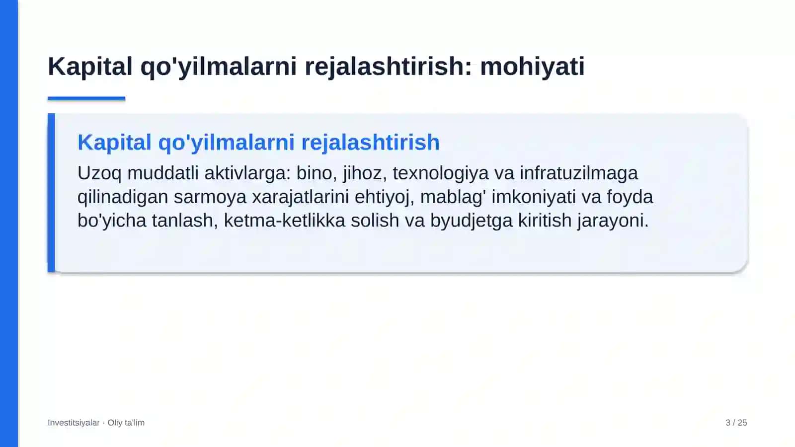 Elektron hukumat tizimida kapital qo'yilmalarni rejalashtirish 3
