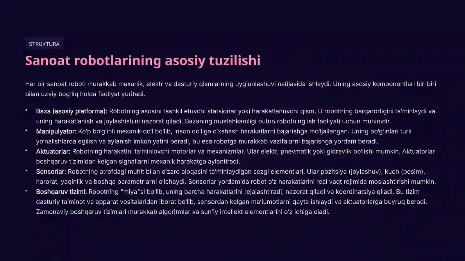 Sanoat roboti va uning strukturasi: Texnik xarakteristikalar 3