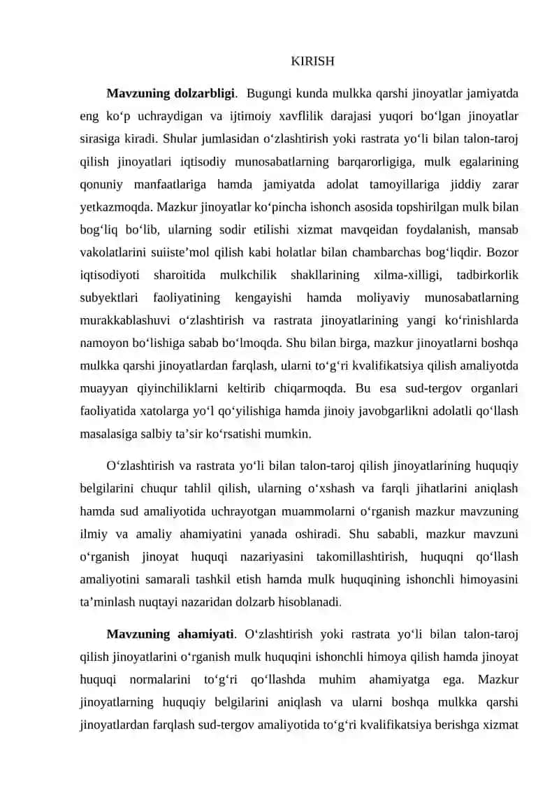 “O'zlashtirish yoki rastrata yo'li bilan talon-taroj qilishning qiyosiy tahlili va jinoiy huququqiy xususiyatlari” mavzusidagi 3