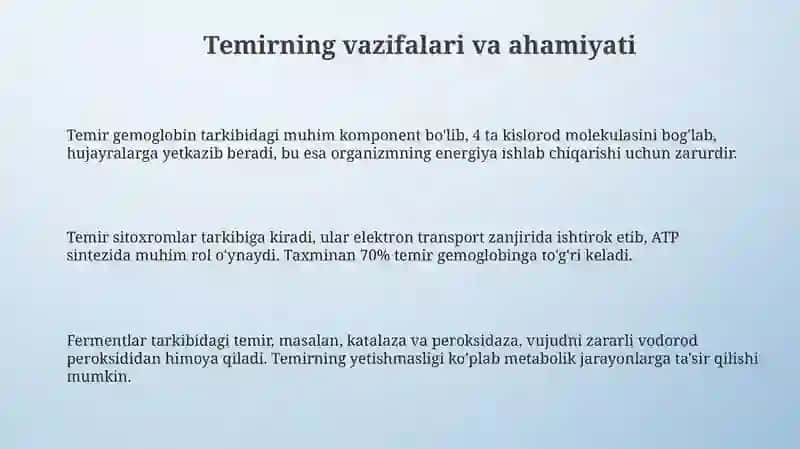 Temirning vazifalari va ahamiyati 3