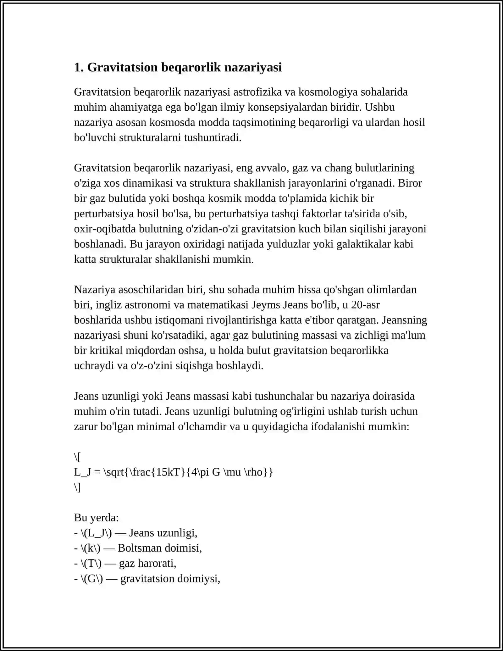 GRAVITATSION BEQARORLIK MASALALARI 3