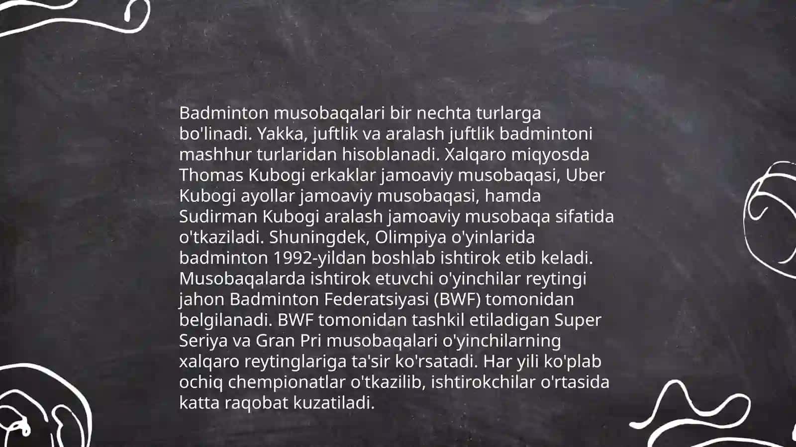 Badminton o'yin bo'yicha musobaqalar tashkil qilish va hakamlik qilish tasnifi 3
