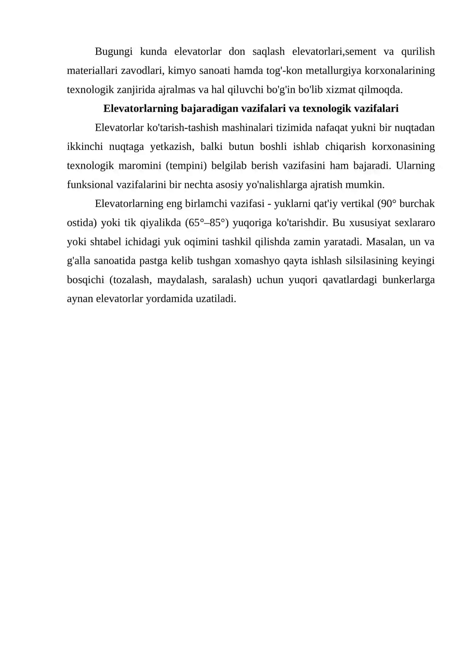 Elevatorning bajaradigan vazifalari. Konstruktiv xilma xilligi 3