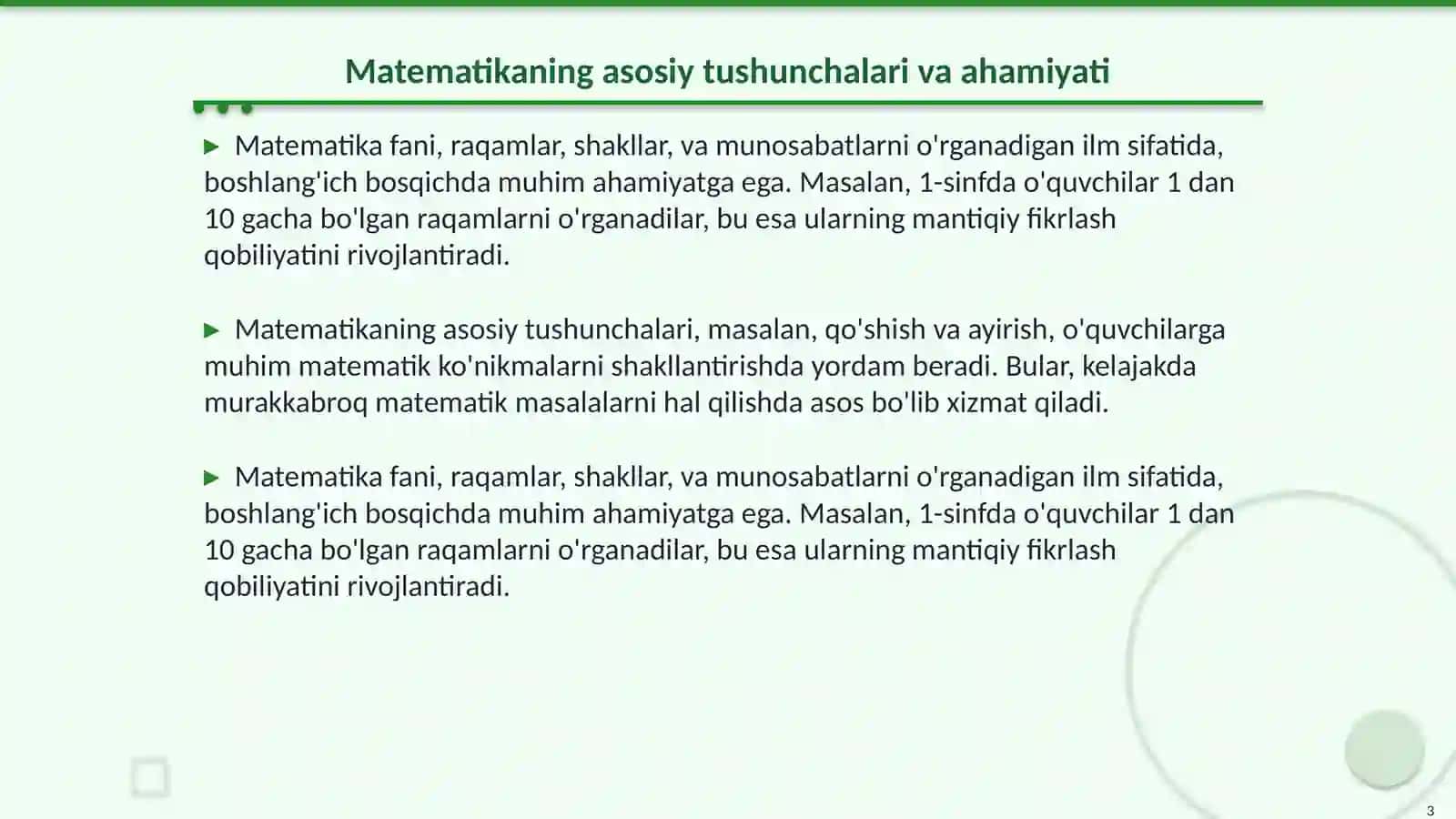 Matematika fanining boshlang‘ich bosqichdagi roli 3