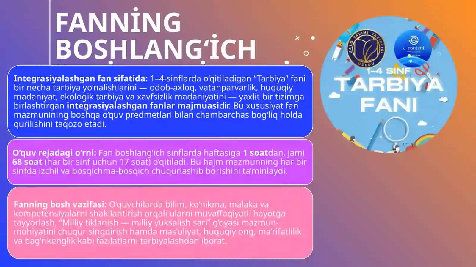 Boshlang‘ich sinflarda “Tarbiya” fanimazmuni 3