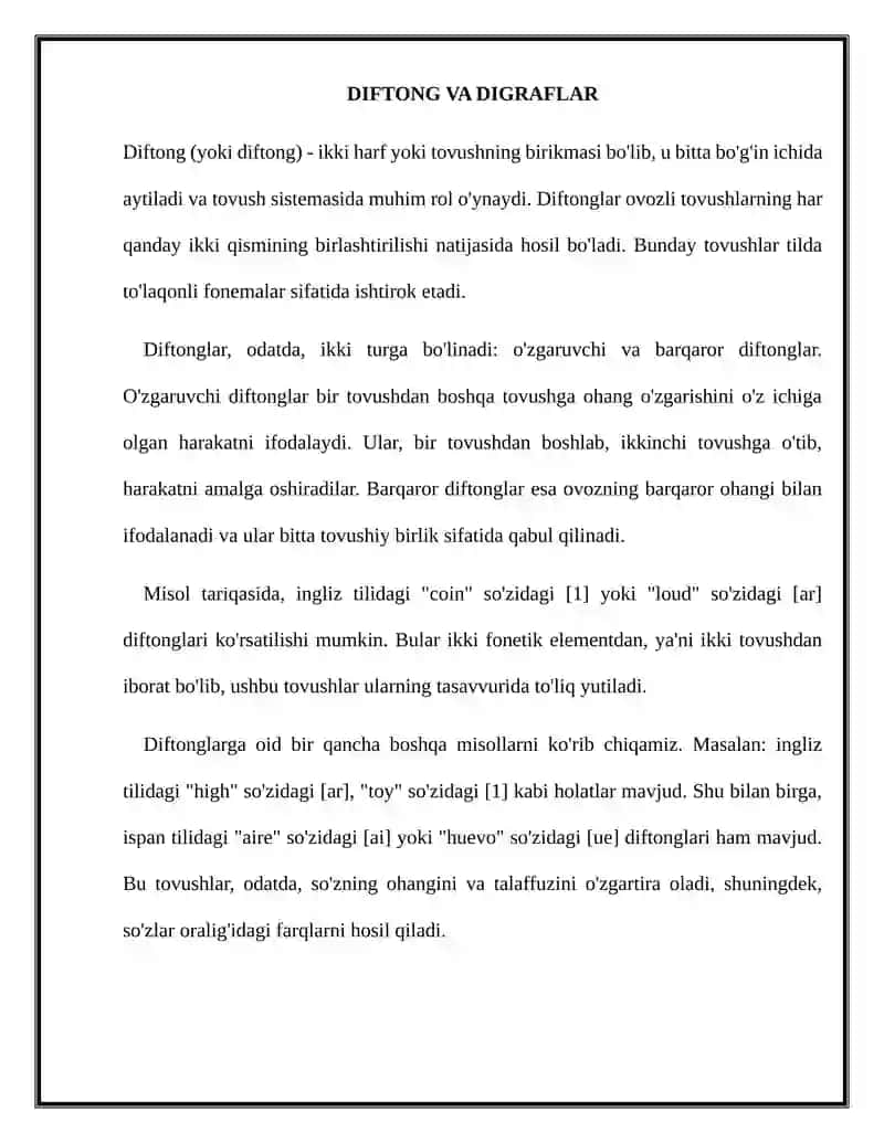 Diftong va diagraflar 3