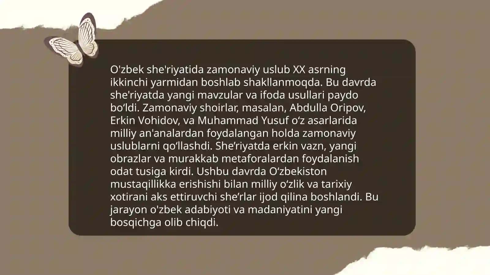 Hozirgi o'zbek she'riyatning asosiy xususiyatlari. O'zbek modern she'riyati (Tursun Ali) 3