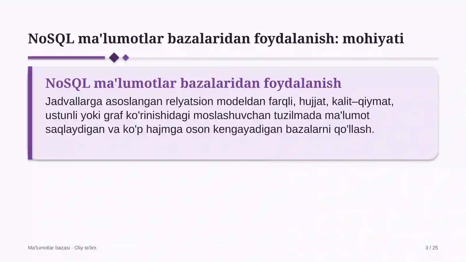 Ma'lumotlar bazasi · Oliy ta'lim 3