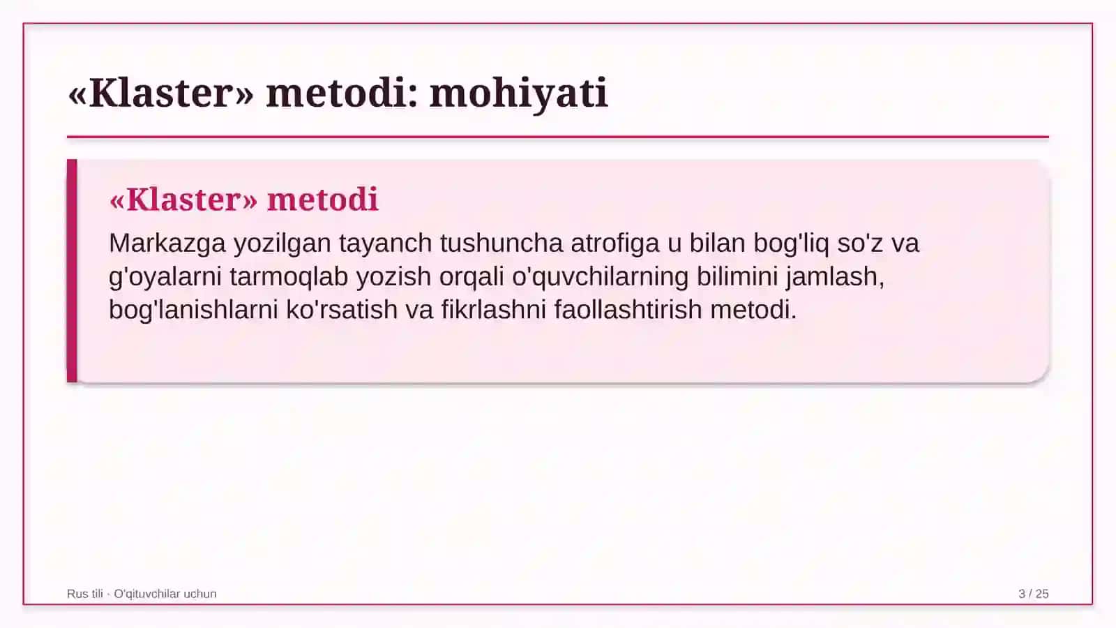rus tili darslarida klaster metodidan foydalanish 8773 3