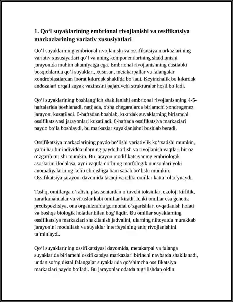 QOʻL SUYAKLARINING VARIANTLI ANATOMIYASI RIVOJLANISH NUQSONLARI QOʻL VA SUYAKLARNING RIVOJLANISHIGA ICHKI VA TASHQI FAKTIRLARNING TASIRI 3