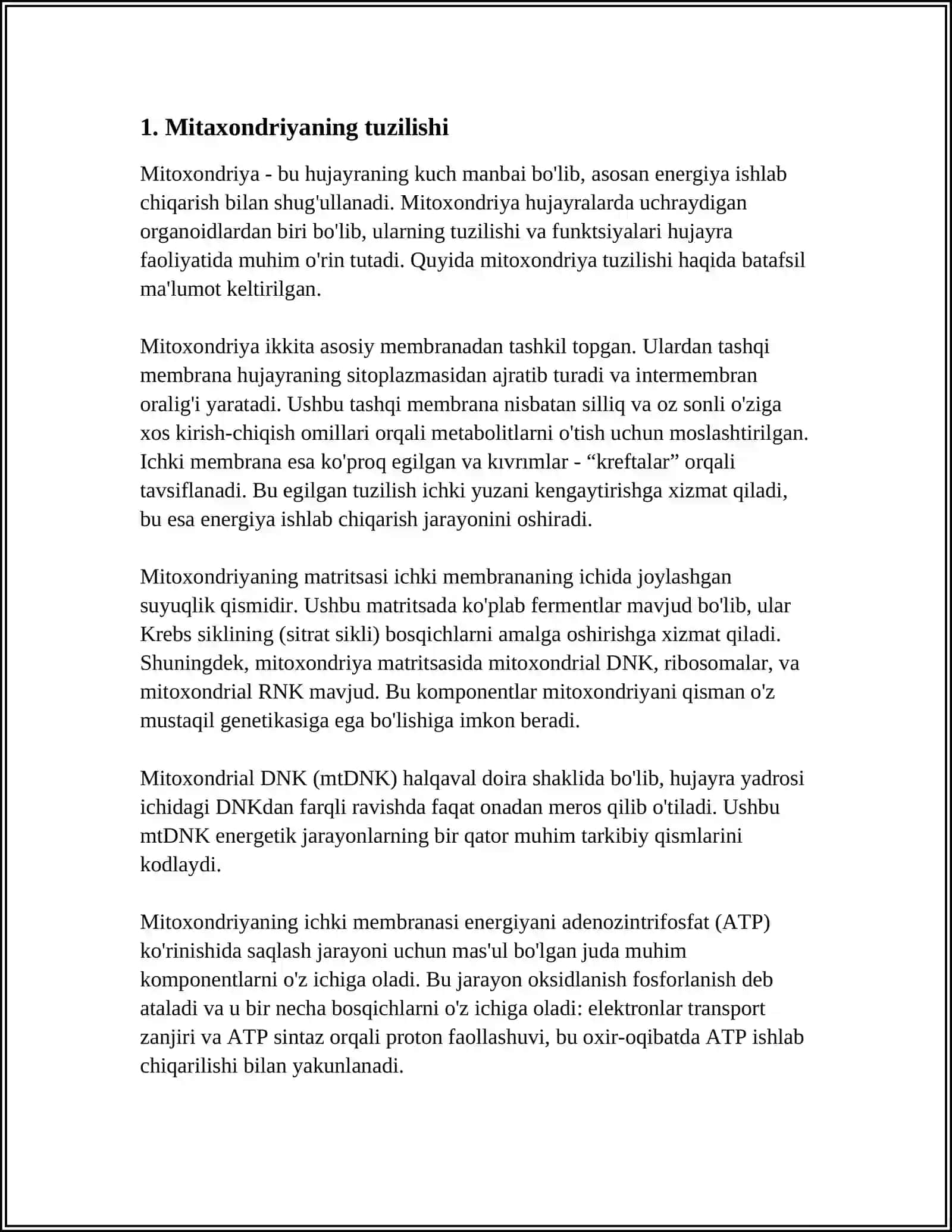 MITAXONDRIYA PLASTIDALARNI TUZILISHI VA FUNKSIYASI 3