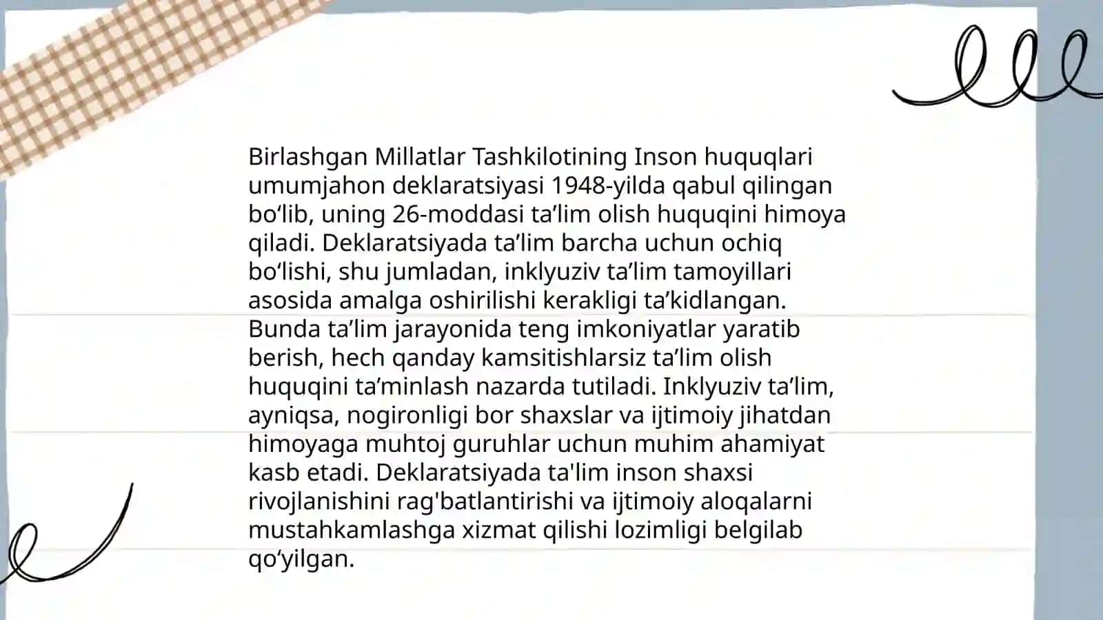 Inklyuziv taʼlimning huquqiy asoslarini xalqaro hujjatlarda tahlil qilish 3