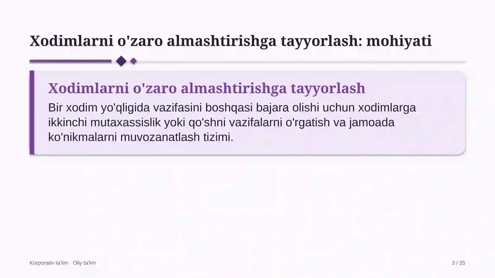 Yo'l qurilishida xodimlarni o'zaro almashtirishga tayyorlash 3