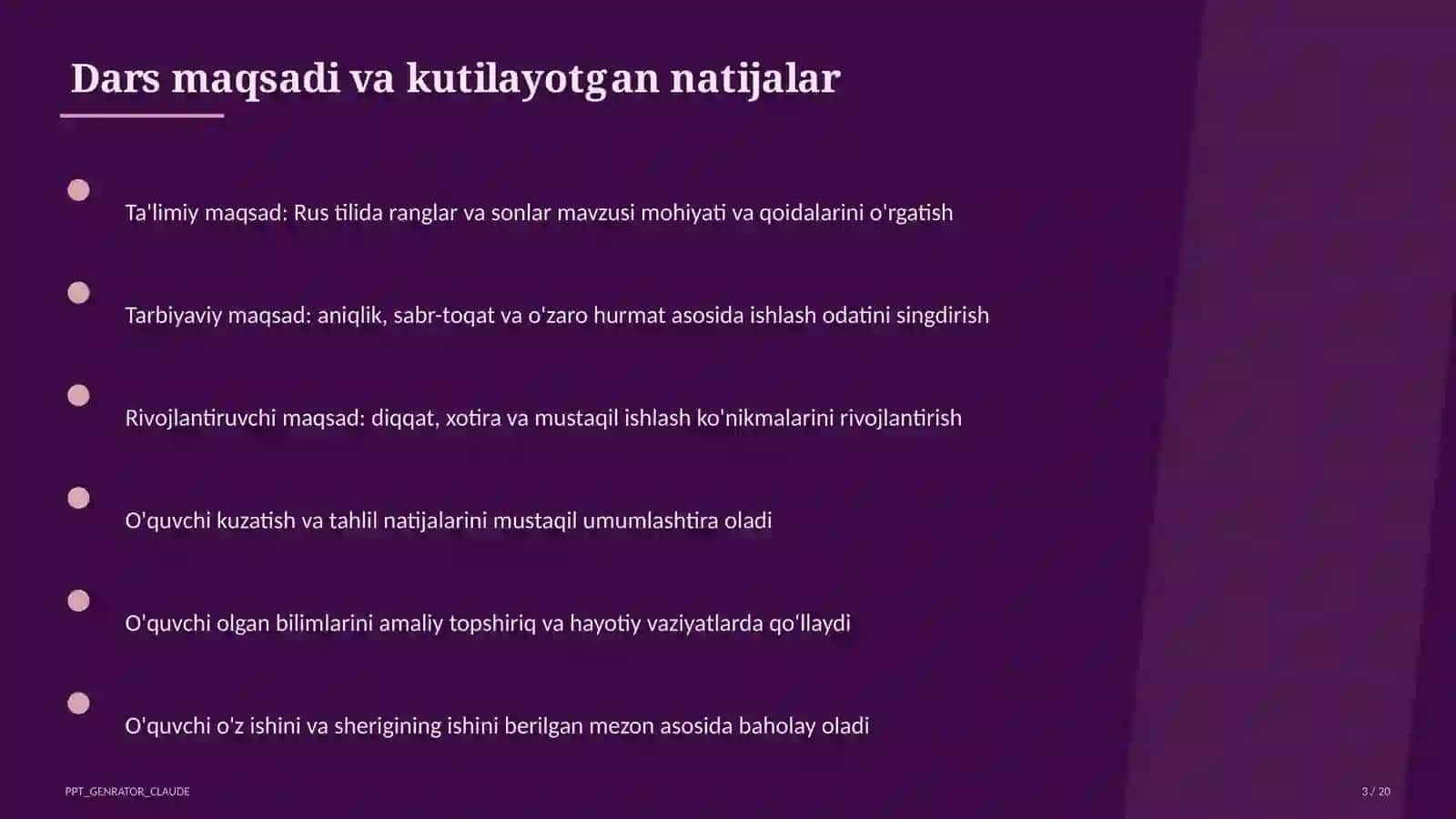 Rus tilida ranglar va sonlar (2-sinf) 3