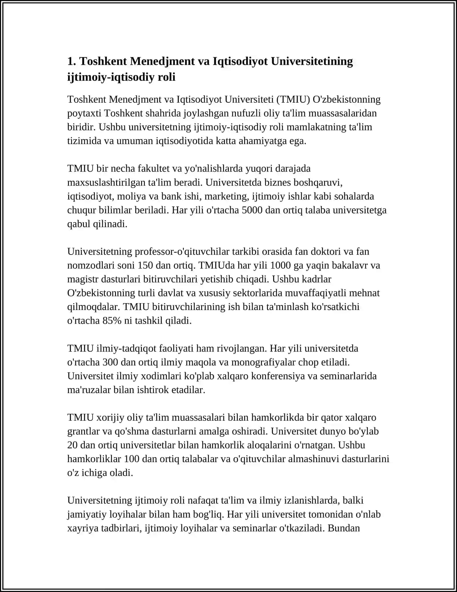 Toshkent Menedjment va Iqtisodiyot Universitetini Mustaqil Ish 3
